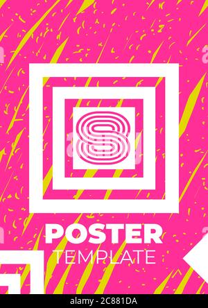 Modello di mockup vettoriale poster. Sfondo dell'illustrazione, disegnato a mano, rosa e giallo, catalogo di elementi decorativi Illustrazione Vettoriale