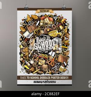 Cartoon Doodles disegnati a mano Scuola poster design Illustrazione Vettoriale