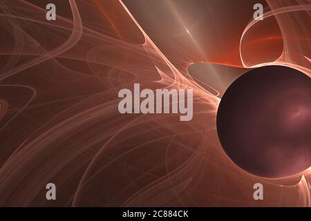 Astratto Fractal, pianeta 3D sullo sfondo delle linee di energia Foto Stock