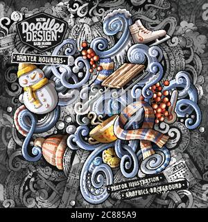 Grafica vettoriale di doodles Inverno. Sfondo colorato. Illustrazione Vettoriale