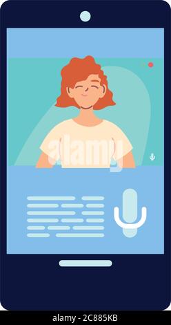 Donna capelli rossi in smartphone in video chat design, chiamata conferenza online e tema webcam illustrazione vettoriale Illustrazione Vettoriale