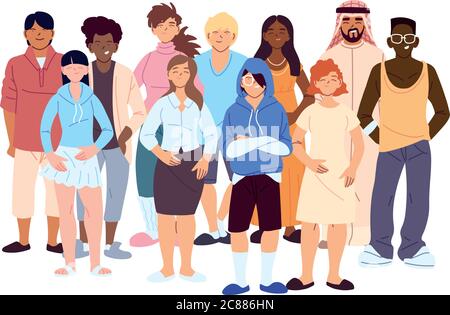 Donne e uomini cartoni animati design, culturale e amicizia diversità tema illustrazione vettoriale Illustrazione Vettoriale