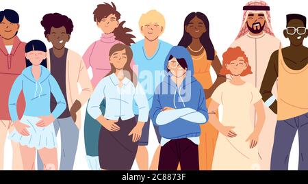 Donne e uomini cartoni animati design, culturale e amicizia diversità tema illustrazione vettoriale Illustrazione Vettoriale