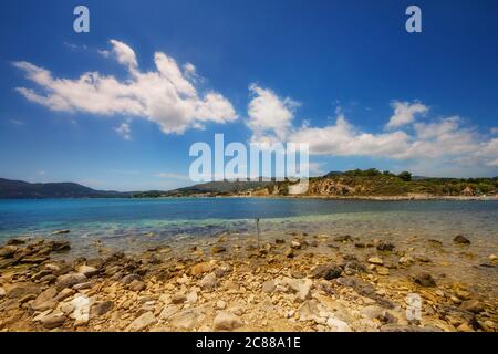 Parte della spiaggia di Laganas, isola di Zante, Grecia Foto Stock