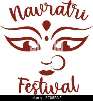 doddess durga viso in felice navratri scritta silhouette stile icona illustrazione vettoriale Illustrazione Vettoriale
