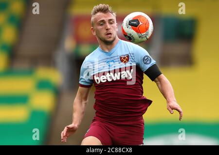 Jarrod Bowen of West Ham United - Norwich City v West Ham United, Premier League, Carrow Road, Norwich, UK - 11 luglio 2020 solo per uso editoriale - si applicano restrizioni DataCo Foto Stock