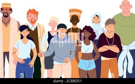 Donne e uomini cartoni animati design, culturale e amicizia diversità tema illustrazione vettoriale Illustrazione Vettoriale