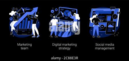 Illustrazioni vettoriali astratte sulla strategia di marketing digitale. Illustrazione Vettoriale