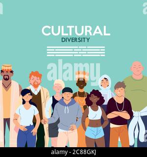 Donne e uomini cartoni animati design, culturale e amicizia diversità tema illustrazione vettoriale Illustrazione Vettoriale