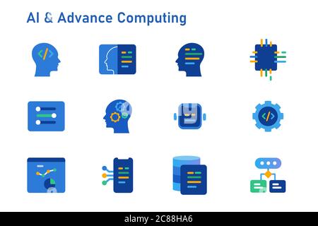 Ai intelligenza artificiale Advance computing Icon Set Collection Future Head algoritmo robotico programmazione vettore cloud Illustrazione Vettoriale