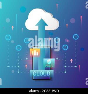Concetto di tecnologia di cloud computing su illustrazione vettoriale per smartphone. Illustrazione Vettoriale