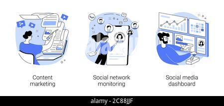 Illustrazioni vettoriali astratte di concetto di strategia SMM. Illustrazione Vettoriale