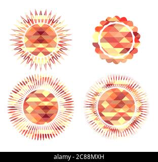 Insieme di icone sole costituite da elementi poligonali. Elemento vettoriale per il progetto Illustrazione Vettoriale