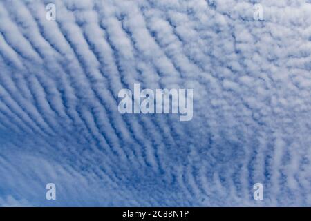 Configurazione cloud rara sopra Essex, Inghilterra in una mattina di luglio calda e luminosa Foto Stock