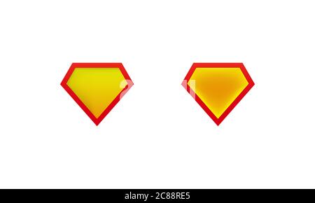 Layout icona superman Shield con ombra. Mockup di etichette supereroi. Vettore su sfondo bianco isolato. EPS 10. Illustrazione Vettoriale