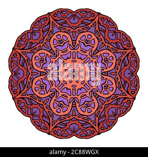 Mandala circolare in vetro colorato. Motivo di fiori di doodle rotondo per biglietti di auguri e la vostra creatività Illustrazione Vettoriale