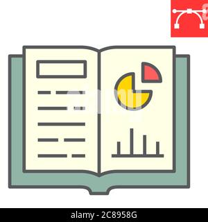 Icona linea colore per i compiti, scuola e istruzione, grafica vettoriale dei segni dei notebook, icona lineare colorata con tratto modificabile, eps 10. Illustrazione Vettoriale