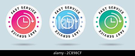 Illustrazione vettoriale del timbro Fast Service. Icona del certificato vettore. Set di 3 splendidi colori. Combinazione vettoriale per certificato in stile piatto. Illustrazione Vettoriale