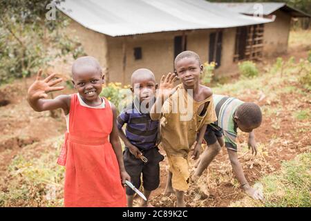 Bambini amichevoli del Monte Elgon, Uganda, Africa orientale. Foto Stock