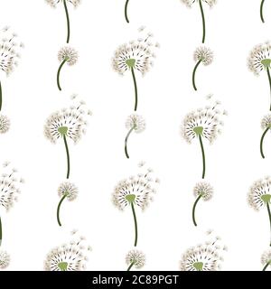 Seme di dente di leone volante motivo senza giunture, grande design per tessuto, carta da parati, sfondo. Trama ripetuta vettoriale. Illustrazione Vettoriale