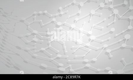 Illustrazione astratta di linee e punti bianchi di collegamento con ombre su sfondo grigio Illustrazione Vettoriale