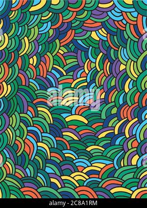 Pagina Doodle con pattern di onde. Sfondo disegnato a mano vettoriale per disegno e scheda. Illustrazione astratta dello schizzo ad angolo zentangolare. Illustrazione Vettoriale