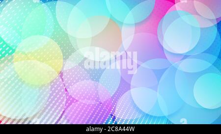 Sfondo astratto di cerchi traslucidi e punti di mezzitoni in vari colori Illustrazione Vettoriale