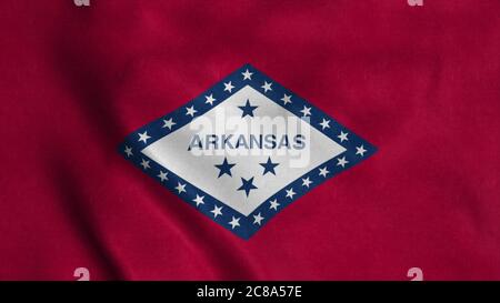 Bandiera di stato dell'Arkansas che sventolava nel vento. illustrazione 3d Foto Stock