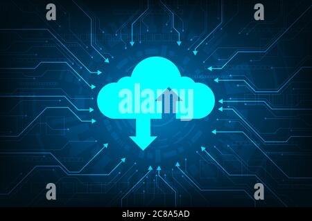 Interfaccia cloud che mostra il caricamento dei dati su Internet. Illustrazione Vettoriale