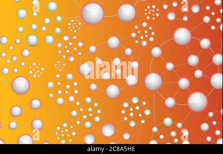 Schema di connessione di rete Atom su sfondo arancione Illustrazione Vettoriale