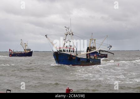 Barche commerciali da pesca da Boston e King's Lynn galli a mano nel Wash, una grande insenatura sulla costa orientale dell'Inghilterra. Foto Stock