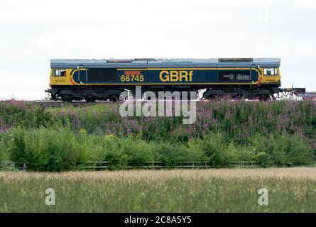 66 66745 «Modern Railways i primi 50 anni», diretto da un treno freightliner, Warwickshire, Regno Unito Foto Stock