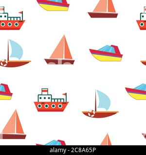 Navi e barche - modello vettoriale senza giunture di mare. Grafica per web design, tessile, tessuto. Illustrazione Vettoriale
