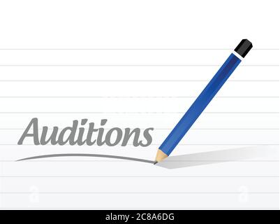Il disegno di illustrazione del messaggio di Audiizioni sopra uno sfondo bianco Illustrazione Vettoriale