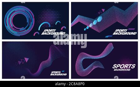Set di quattro sfondi sportivi astratti scuri in blu e viola Illustrazione Vettoriale