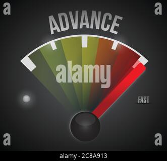 Il design avanzato del tachimetro si presenta su sfondo nero Illustrazione Vettoriale