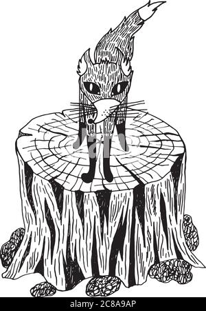 Volpe selvaggia nella foresta. Pagina vettoriale per la colorazione di arte grafica per adulti. Illustrazione disegnata a mano per libro da colorare Illustrazione Vettoriale