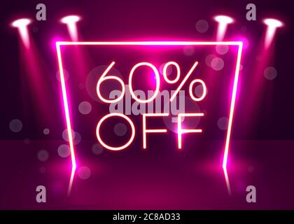 Vendita cartello al neon incandescente. Sfondo vettoriale chiaro per la pubblicità, sconti e business. Illustrazione vettoriale Illustrazione Vettoriale