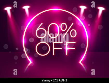 Vendita cartello al neon incandescente. Sfondo vettoriale chiaro per la pubblicità, sconti e business. Illustrazione vettoriale Illustrazione Vettoriale