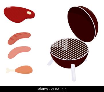 barbecue isometrico isolato su sfondo bianco. illustrazione vettoriale barbecue. concetto pic-nic estivo Illustrazione Vettoriale