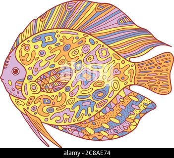 Doodle zentangle pesce. Pagina Zen art da colorare per adulti. Illustrazione Vettoriale