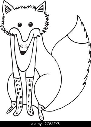 Foresta animale volpe doodle cartone animato semplice illustrazione. Bambini drawi Illustrazione Vettoriale