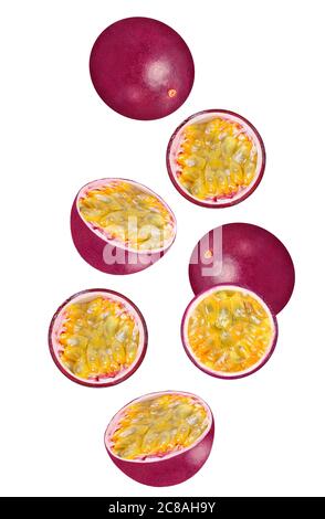 Caduta di frutta fresca isolata su sfondo bianco Foto Stock