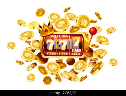 Banner slot 777, jackpot monete d'oro, copertina 3d Casino, slot machine e roulette con carte. Illustrazione vettoriale Illustrazione Vettoriale