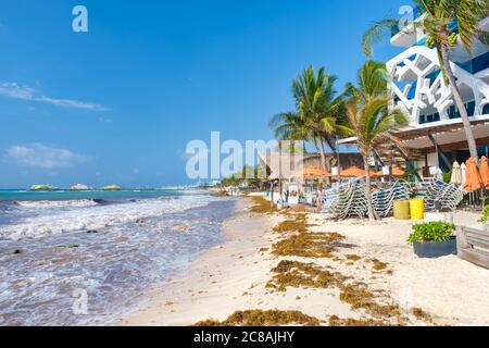 La spiaggia di Playa del Carmen sulla Riviera Maya in una soleggiata giornata estiva Foto Stock