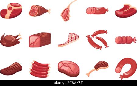 fascio di tagli di carne imposta icone disegno vettoriale illustrazione Illustrazione Vettoriale