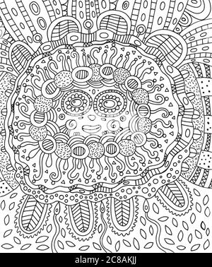 Faccia Maya. Pagina da colorare di Doodle per adulti con maya. Illustrazione Vettoriale