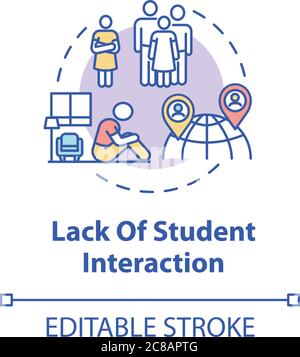 Icona di concetto di mancanza di interazione tra gli studenti. Deboli competenze sociali. L'apprendimento a distanza presenta svantaggi nell'illustrazione a linee sottili. RGB vettoriale isolato Illustrazione Vettoriale