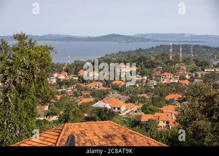 Kampala, la capitale dell'Uganda, si trova sulle rive del lago Victoria, il più grande lago d'acqua dolce dell'Africa. Foto Stock