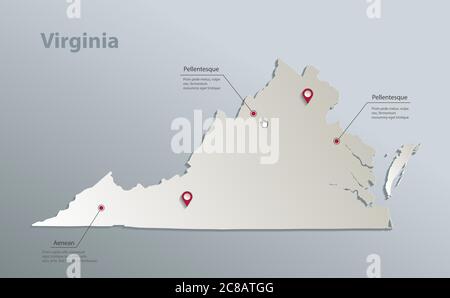 Mappa Virginia, carta da cartoncino blu bianco vettore 3D Illustrazione Vettoriale